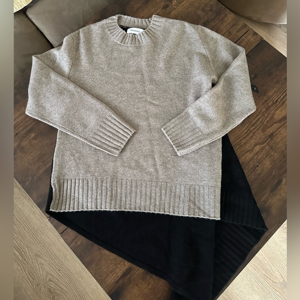 NAADAM asymmetrical Tan Crewneck Sweater